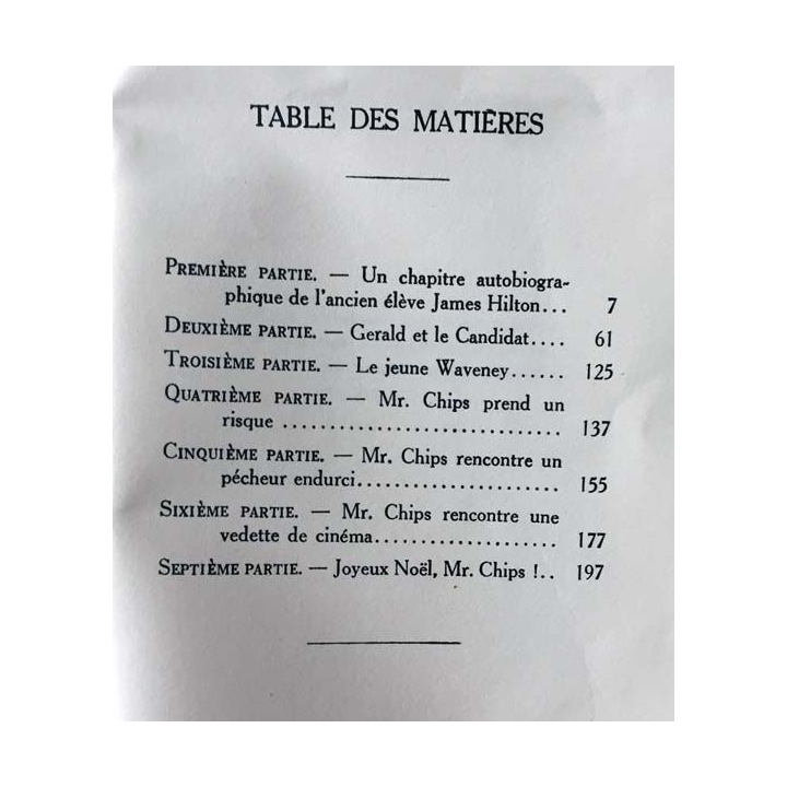 1. A vous, mister chips de James Hilton aux éditions Begh 1947