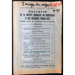 1. Bulletin de la société française du Rorschach et des méthodes projectives publié avec le concours du C.N.R.S