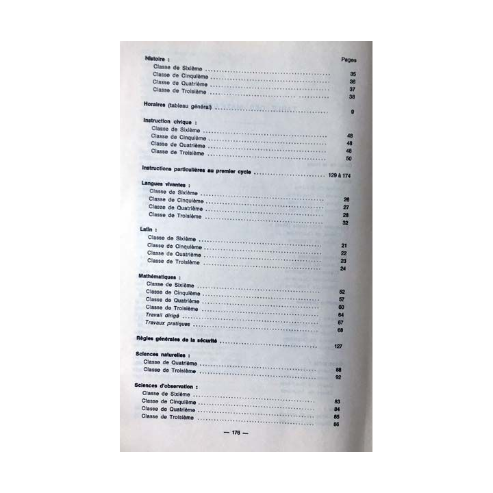 1. Le premier cycle horaires, programmes, instructions aux éditions institut pédagogique national