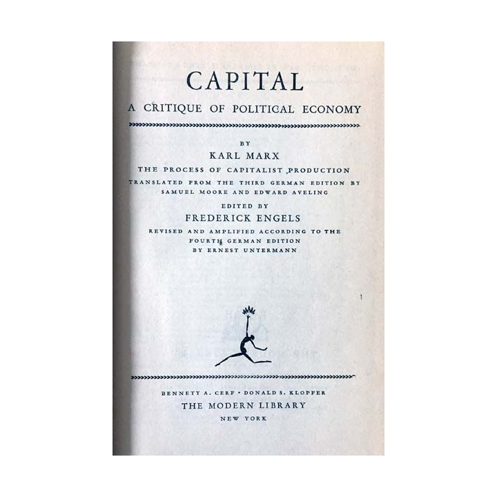1. Capital a critique of political economy de Karl Marx aux éditions The modern library