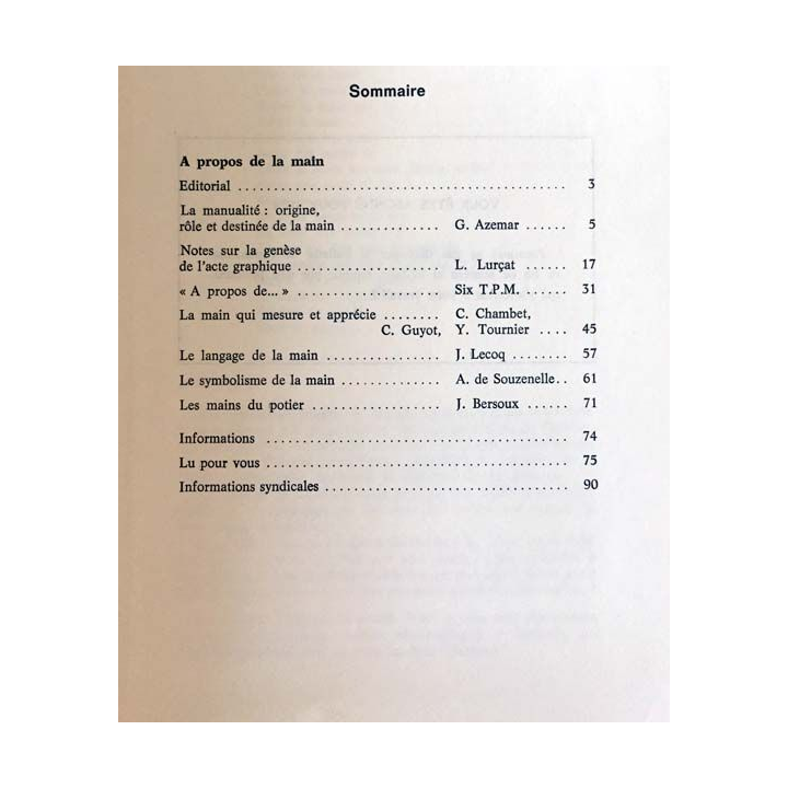 1. Thérapie psychomotrice à propos de la main de G. Azemar, L. Lurçat aux éditions F. Masse