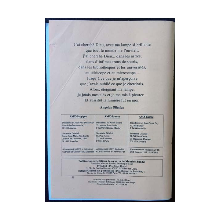 1. Présence de Maurice Zundel, genèse d'une pensée (suite) quête de l'homme, expérience de Dieu n°23