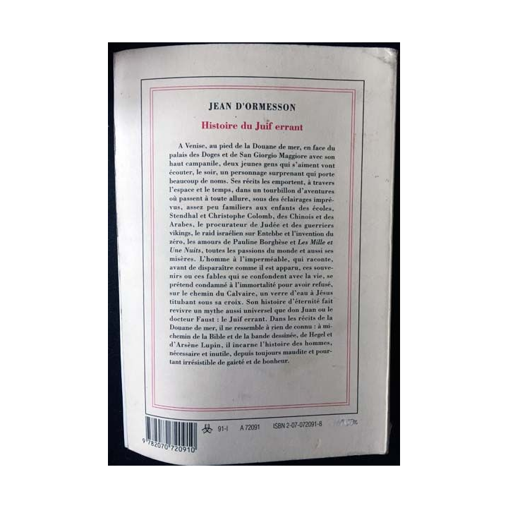 1. Histoire du juif errant de Jean d'Ormesson aux éditions Gallimard