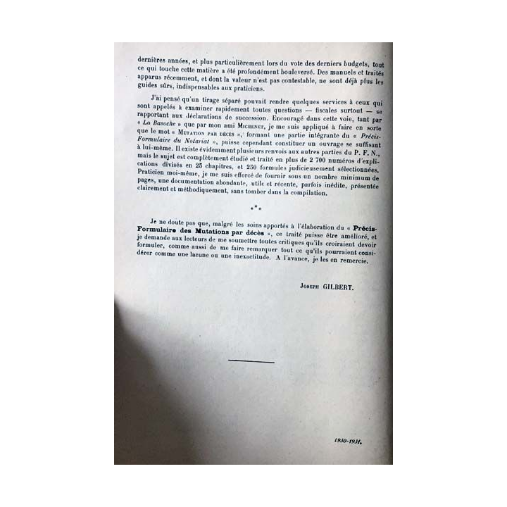 1. Précis-formulaire des mutations par Décès de Joseph Gilbert aux éditions Beaugency 1931