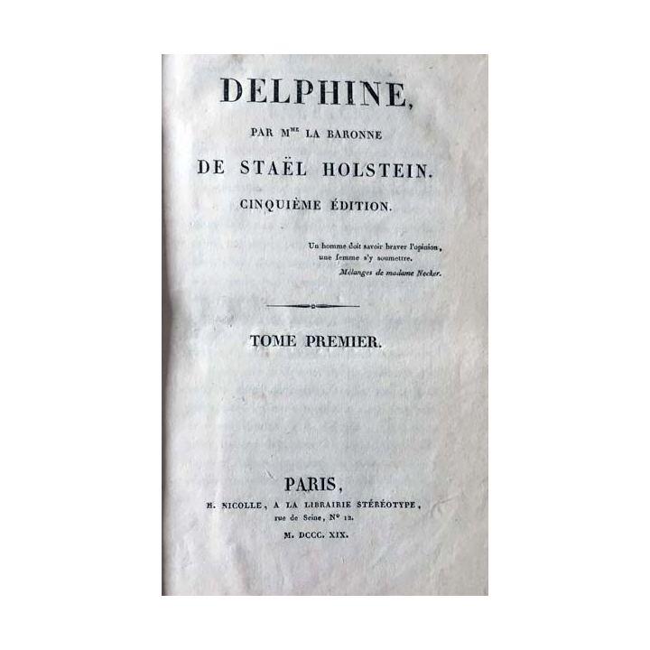 1. Delphine Tome I par Mme La Baronne de Staël Holstein aux éditions H. Nicolle