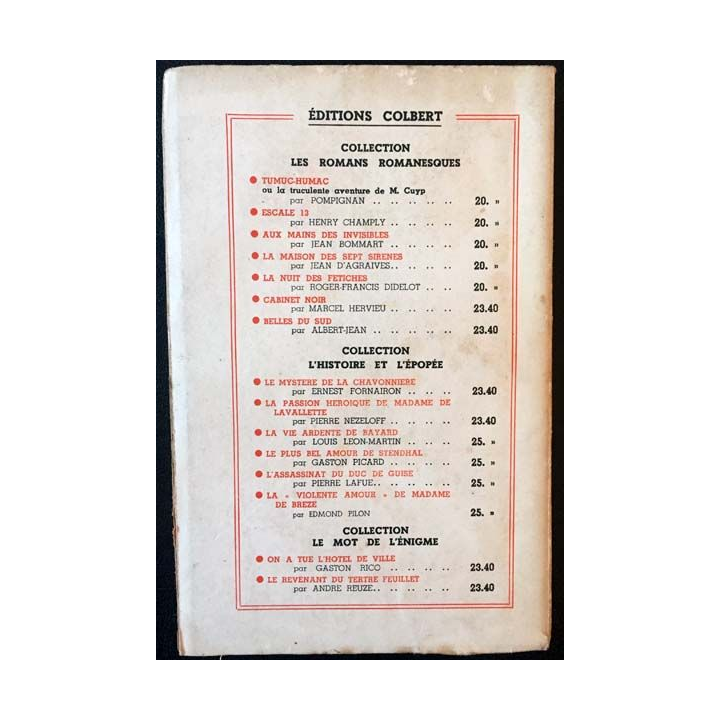 1. La maison des sept sirènes de Jean D'Agraives aux éditions Colbert 1941