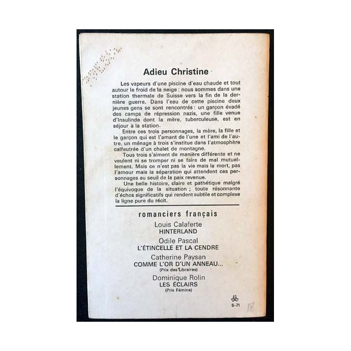 1. Adieu Christine de G.M. Bovay aux éditions Denoël
