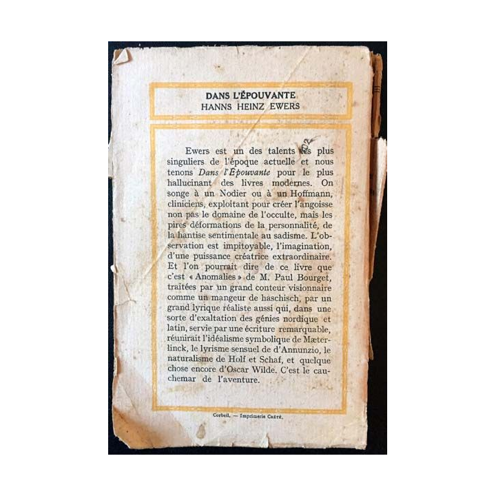 1. Dans l'épouvante de Hanns Heinz Ewers aux éditions La renaissance du livre
