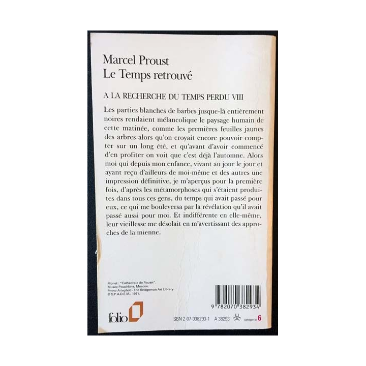 1. Le temps retrouvé de Marcel Proust aux éditions Gallimard 1989