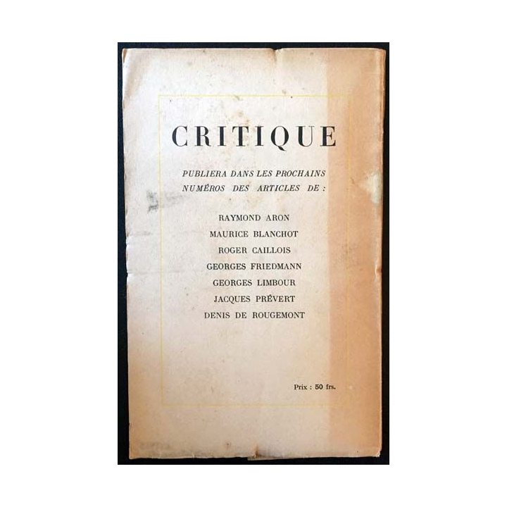 1. Critique n°1 Revue générale des publications française et étrangères Juin 1946