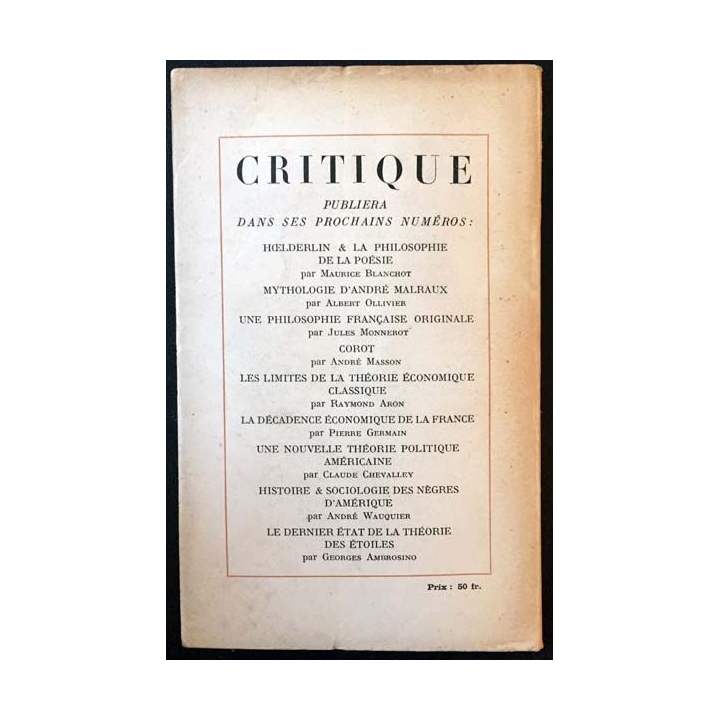 1. Critique n°5 Revue générale des publications françaises et étrangères Octobre 1946