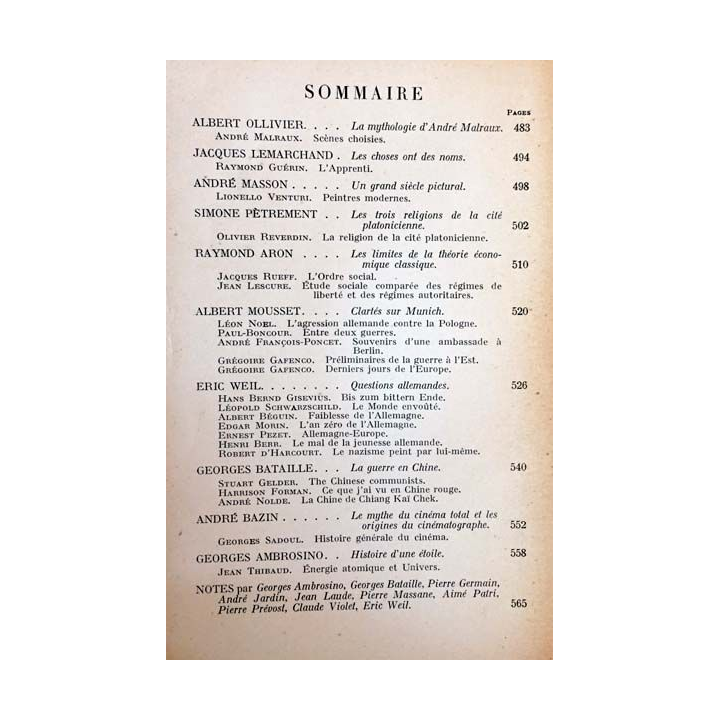 1. Critique n°6 Revue générale des publications françaises et étrangères Novembre 1946