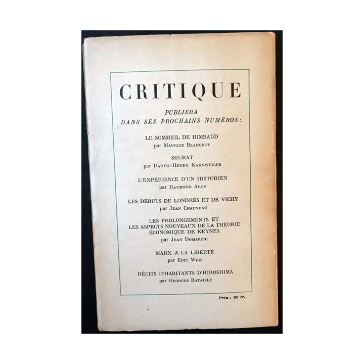 1. Critique n°7 Revue générale des publications françaises et étrangères Décembre 1946