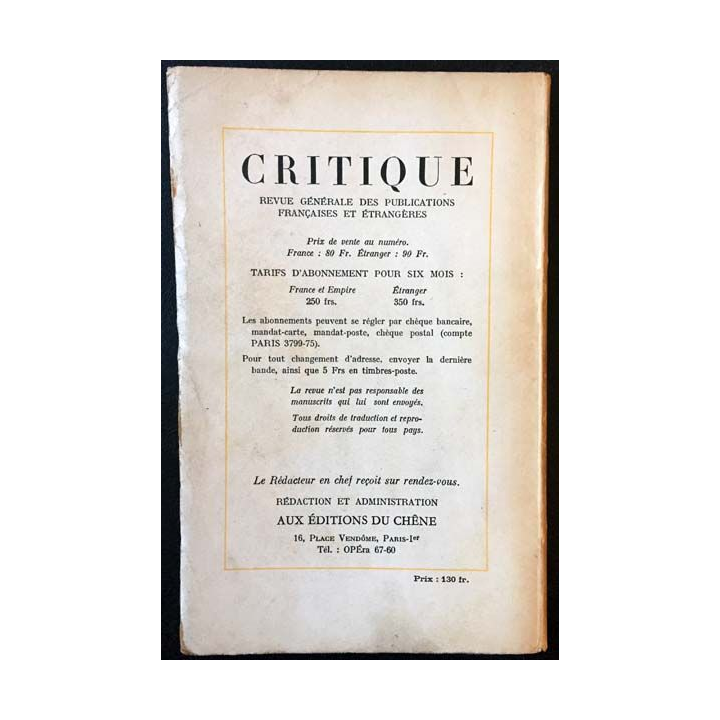 1. Critique n°8-9 Revue générale des publications françaises et étrangères Janvier-Février 1947
