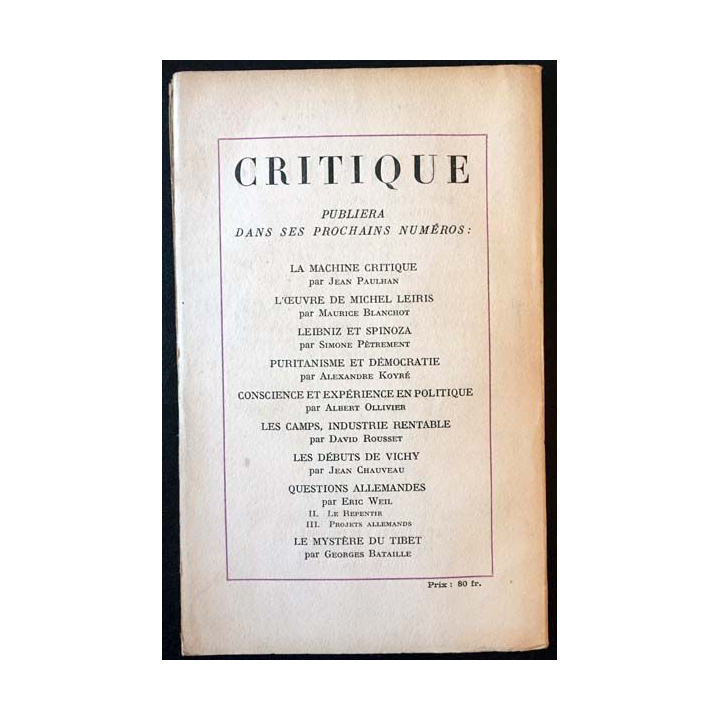 1. Critique n°10 Revue générale des publications françaises et étrangères Mars 1947