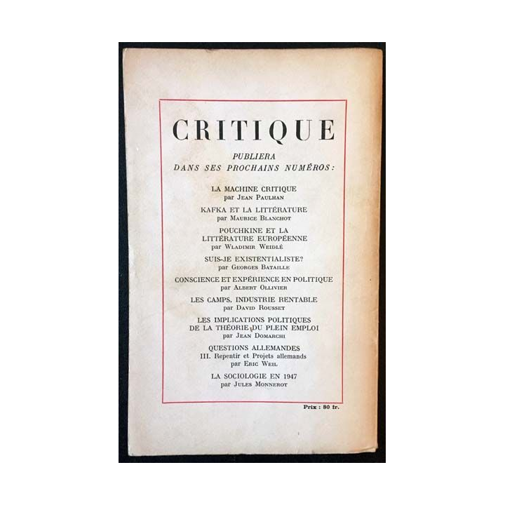1. Critique n°12 Revue générale des publications françaises et étrangères Mai 1947