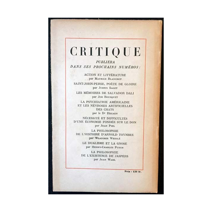 1. Critique n°15-16 Revue générale des publications françaises et étrangères Aout-Septembre 1947