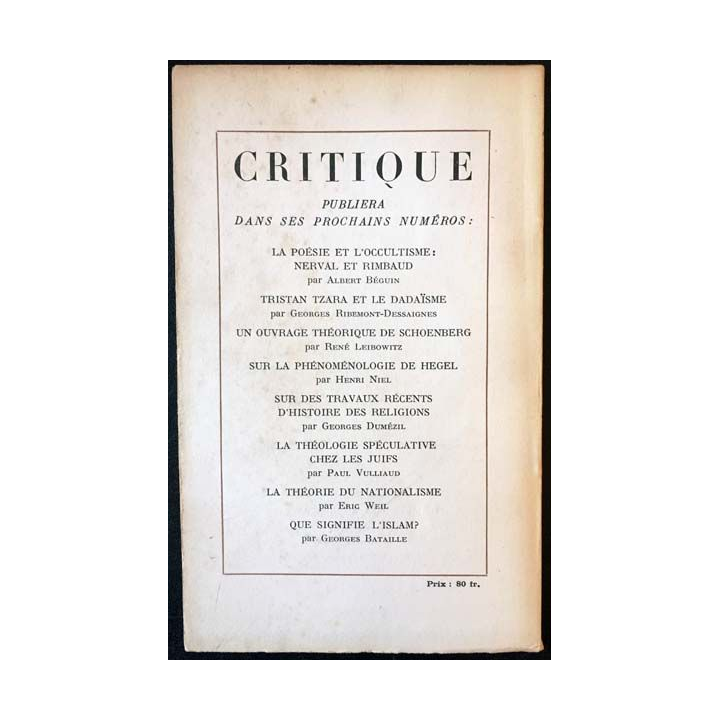 1. Critique n°17 Revue générale des publications françaises et étrangères Octobre 1947