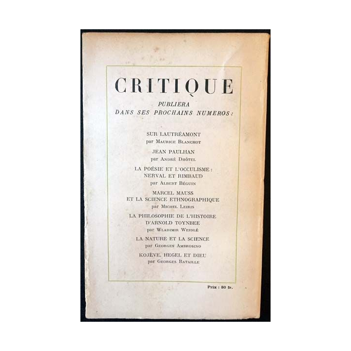 1. Critique n°18 Revue générale des publications françaises et étrangères Novembre 1947