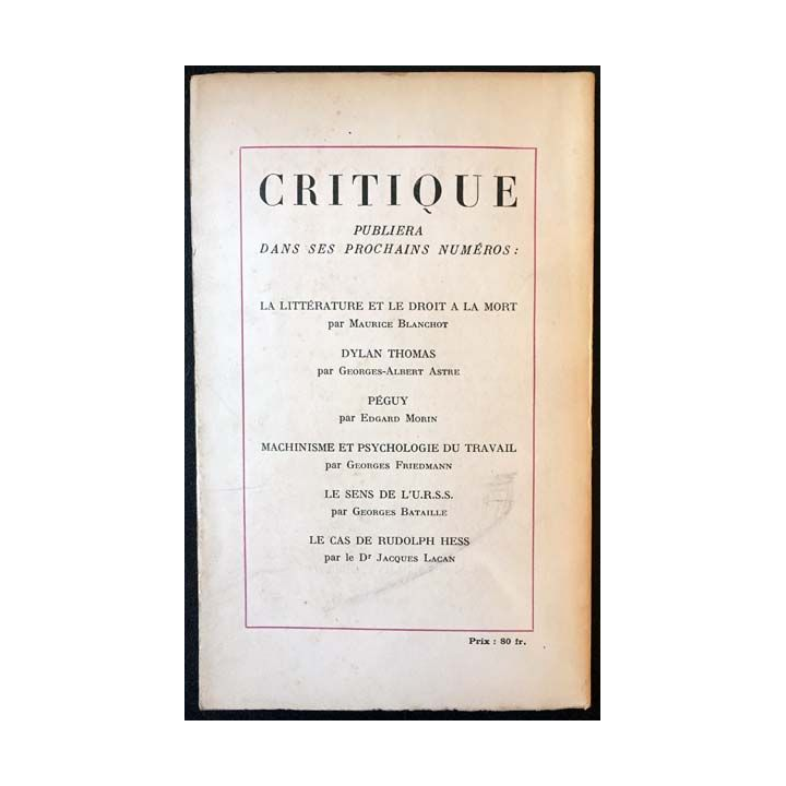 1. Critique n°19 Revue générale des publications françaises et étrangères Décembre 1947
