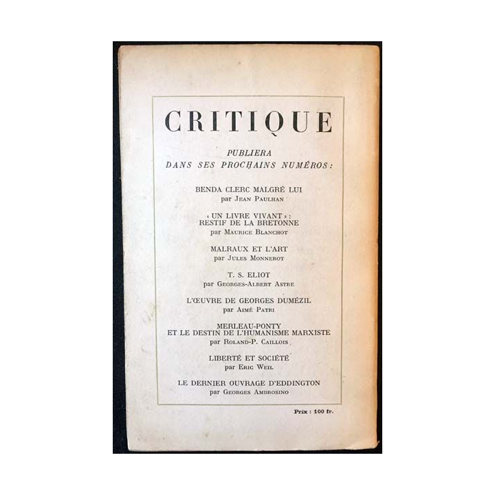 1. Critique n°21 Revue générale des publications françaises et étrangères Février 1948
