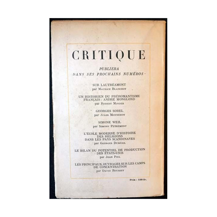 1. Critique n°22 Revue générale des publications françaises et étrangères Mars 1948