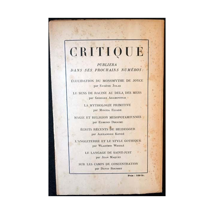 1. Critique n°23 Revue générale des publications françaises et étrangères Avril 1948