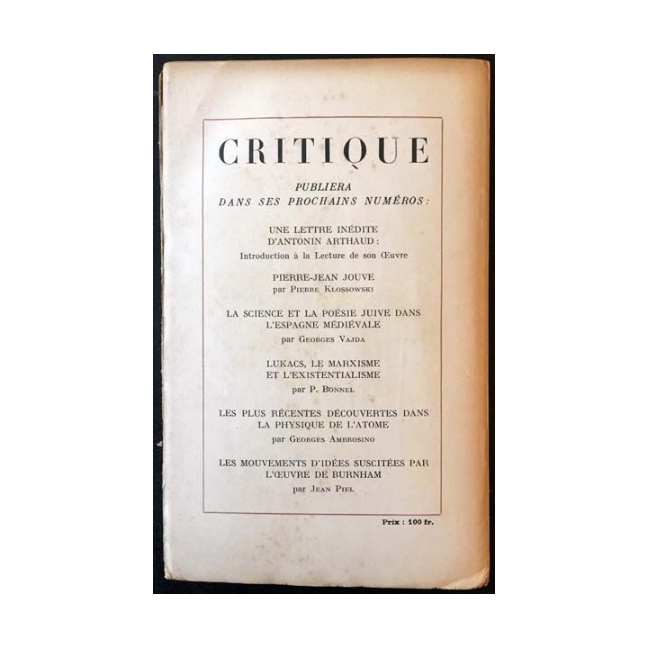 1. Critique n°26 Revue générale des publications françaises et étrangères Juillet 1948