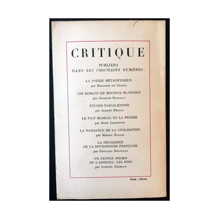 1. Critique n°28 Revue générale des publications françaises et étrangères Septembre 1948
