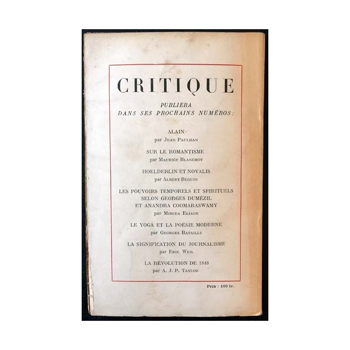 1. Critique n°29 Revue générale des publications françaises et étrangères Octobre 1948