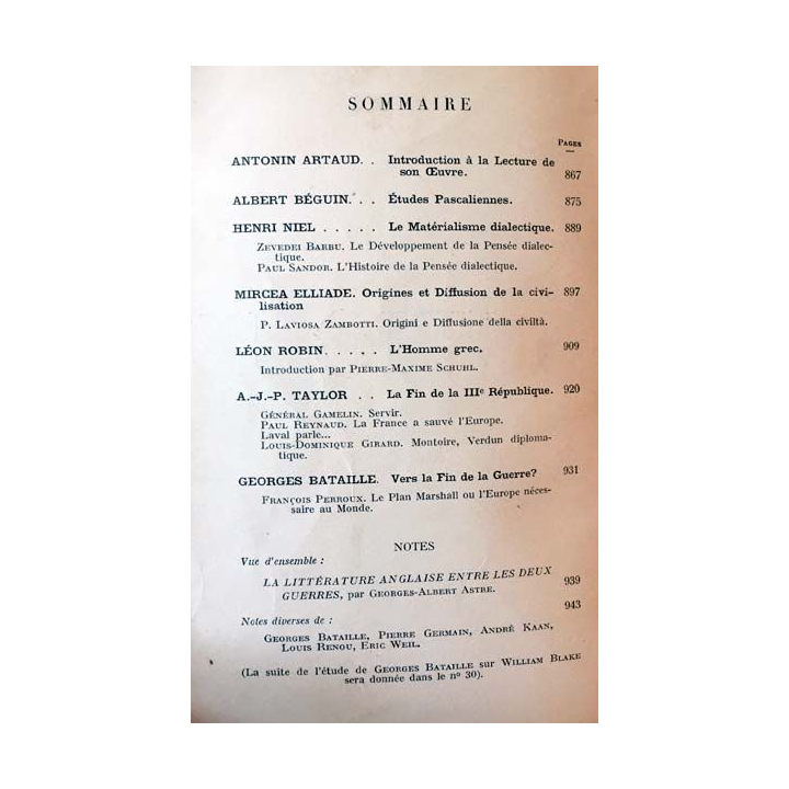 1. Critique n°29 Revue générale des publications françaises et étrangères Octobre 1948