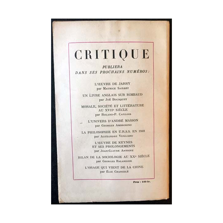 1. Critique n°30 Revue générale des publications françaises et étrangères Novembre 1948