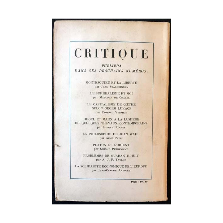 1. Critique n°31 Revue générale des publications françaises et étrangères Décembre 1948