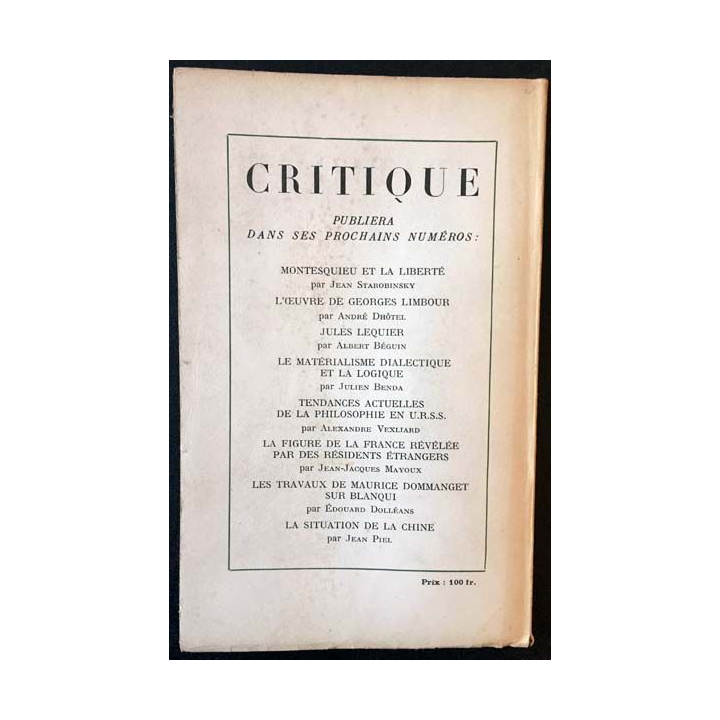 1. Critique n°32 Revue générale des publications françaises et étrangères Janvier 1949