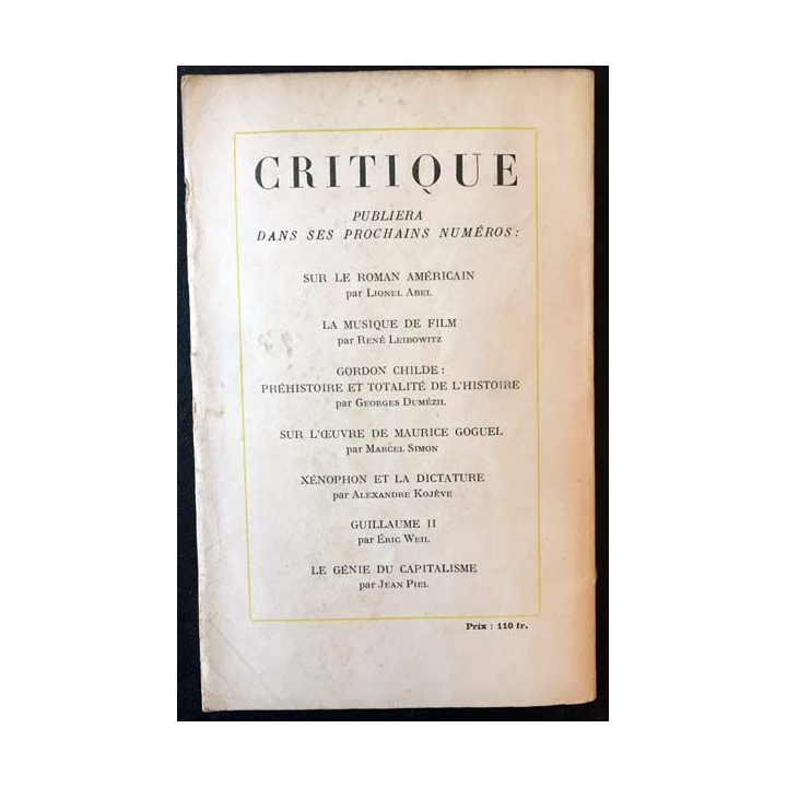 1. Critique n°33 Revue générale des publications françaises et étrangères Février 1949