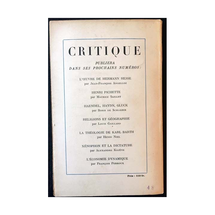 1. Critique n°34 Revue générale des publications françaises et étrangères Mars 1949