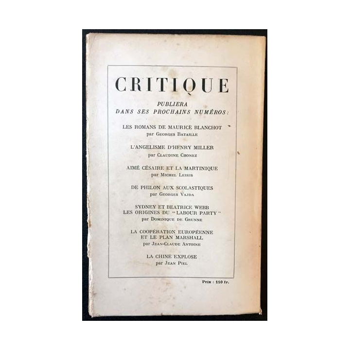 1. Critique n°37 Revue générale des publications françaises et étrangères Juin 1949