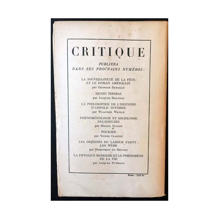 1. Critique n°38 Revue générale des publications françaises et étrangères Juillet 1949