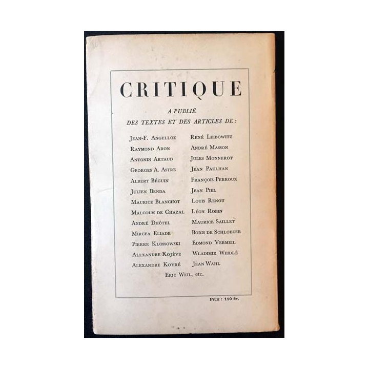 1. Critique n°40 Revue générale des publications françaises et étrangères Septembre 1949