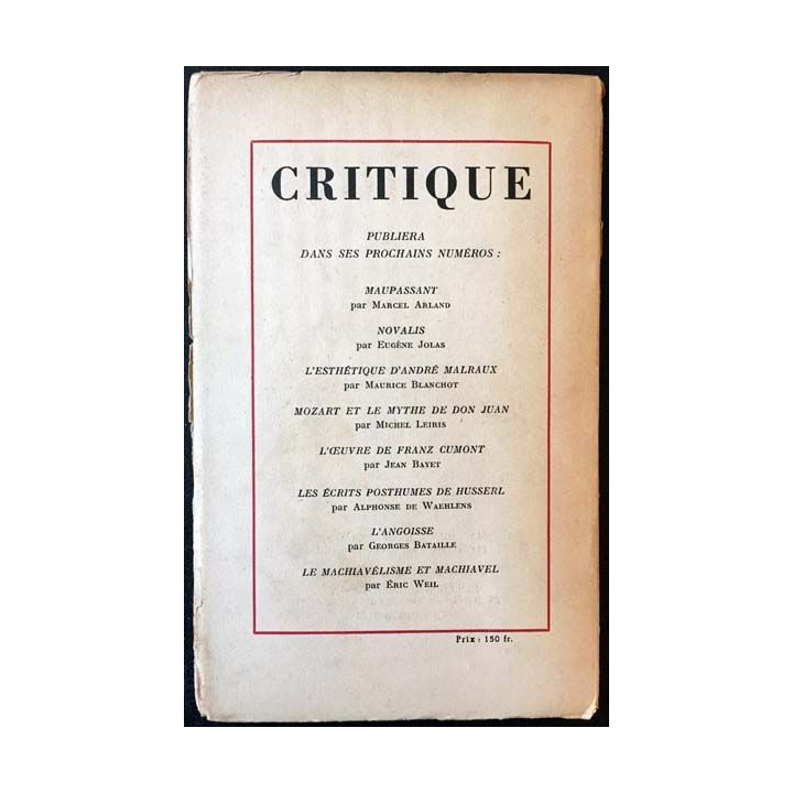 1. Critique n°41 Revue générale des publications françaises et étrangères Octobre 1950