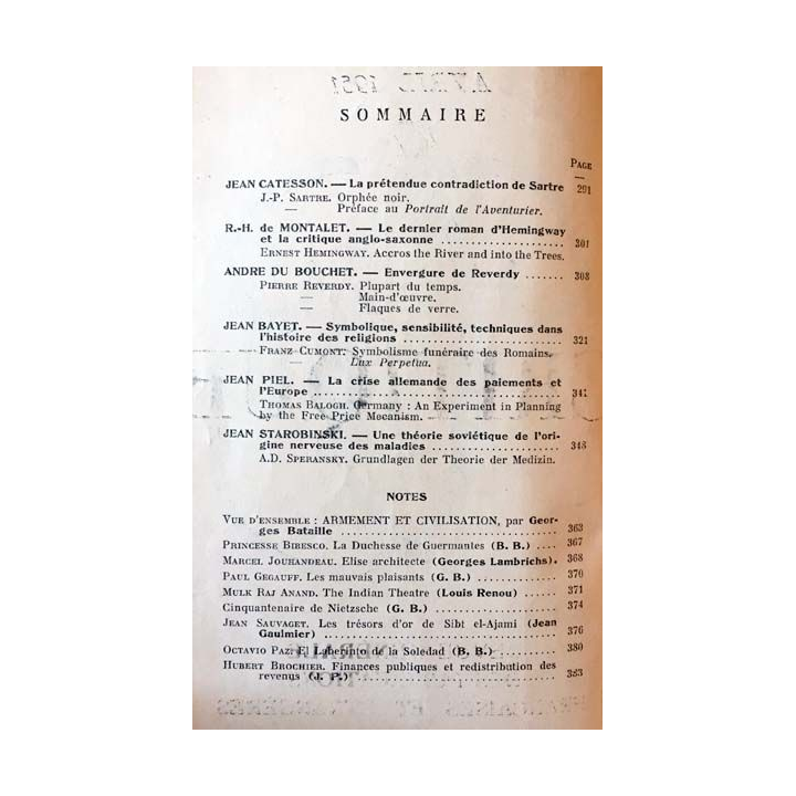 1. Critique n°47 Revue générale des publications françaises et étrangères Avril 1951