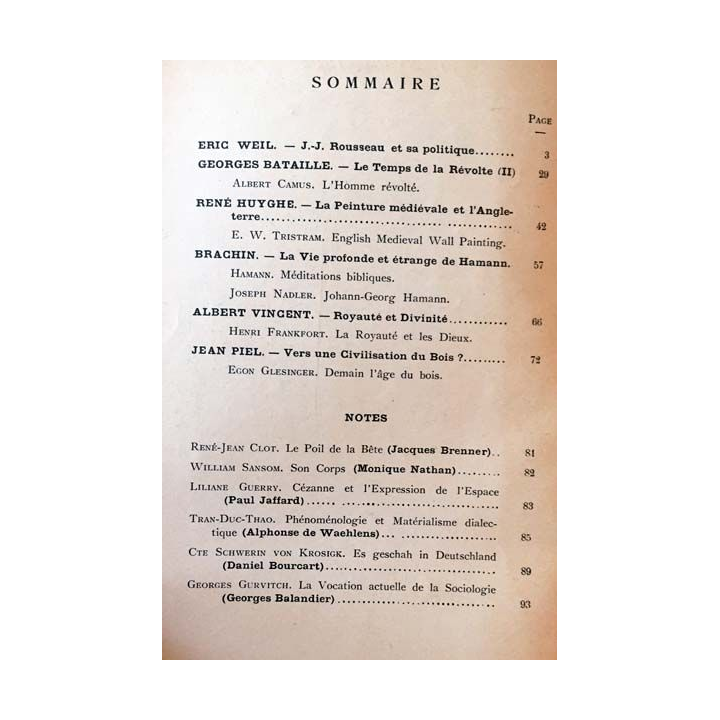 1. Critique n°56 Revue générale des publications françaises et étrangères Janvier 1952