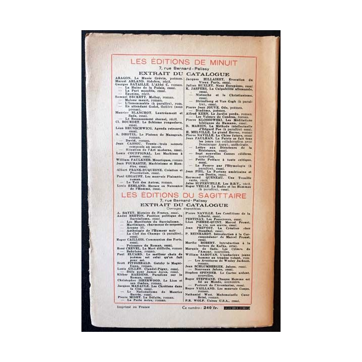 1. Critique n°63-64 Revue générale des publications françaises et étrangères Aout-Septembre 1952