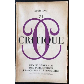 1. Critique n°71 Revue générale des publications françaises et étrangères Avril 1953