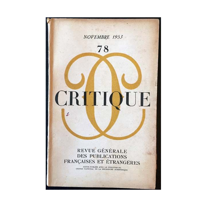 1. Critique n°78 Revue générale des publications françaises et étrangères Novembre 1953