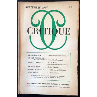 1. Critique n°88 Revue générale des publications françaises et étrangères Septembre 1954