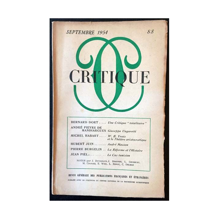1. Critique n°88 Revue générale des publications françaises et étrangères Septembre 1954