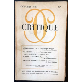 1. Critique n°89 Revue générale des publications françaises et étrangères Octobre 1954