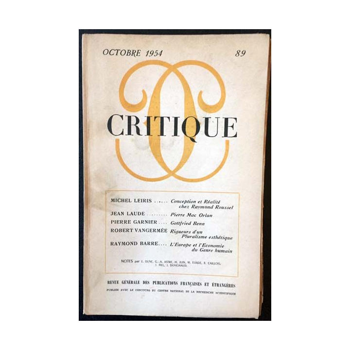 1. Critique n°89 Revue générale des publications françaises et étrangères Octobre 1954