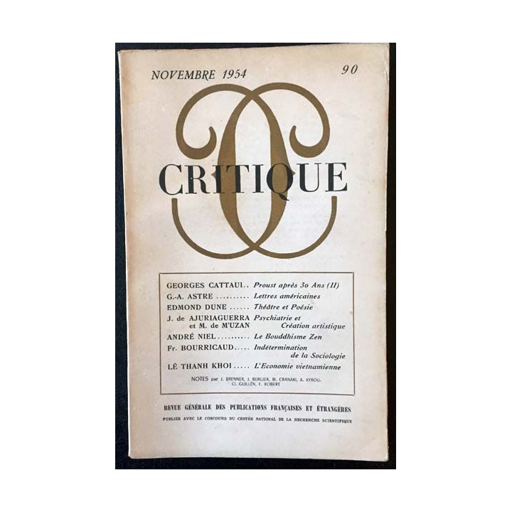 1. Critique n°90 Revue générale des publications françaises et étrangères Novembre 1954